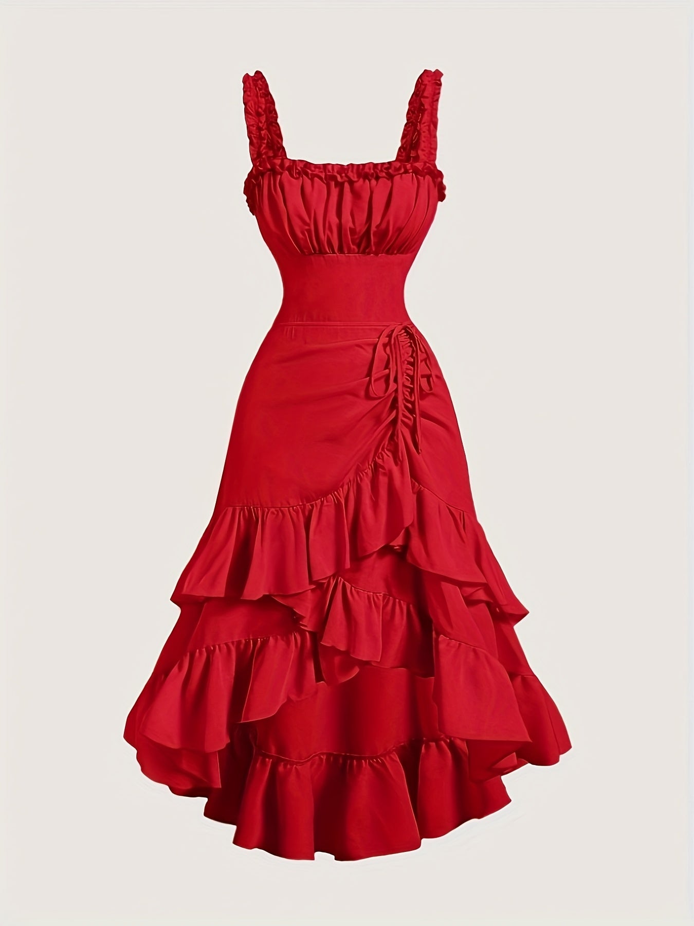 Elegant Asymmetrical Polyester Dress for Women | Sleeveless with Ruffled Layers & Lace-Up Detail | Smooth Texture, Non-Stretch Fabric | Machine Washable | Perfect for Spring/Summer Casual Wear, Cute Dresses
